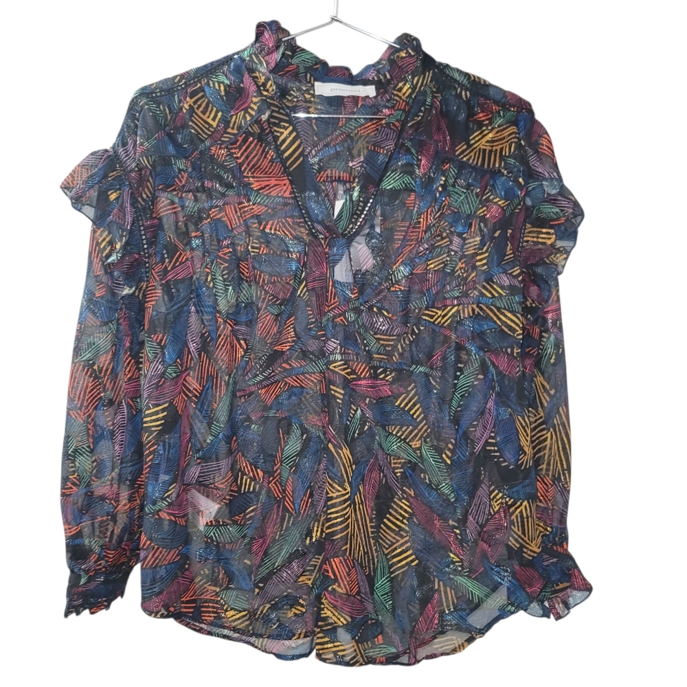 Promod Bluzka Ingek Colorful Metallic Leaf Print Women's Top NWT